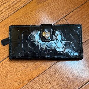 Coach Black Embossed Wallet with Heart Detail